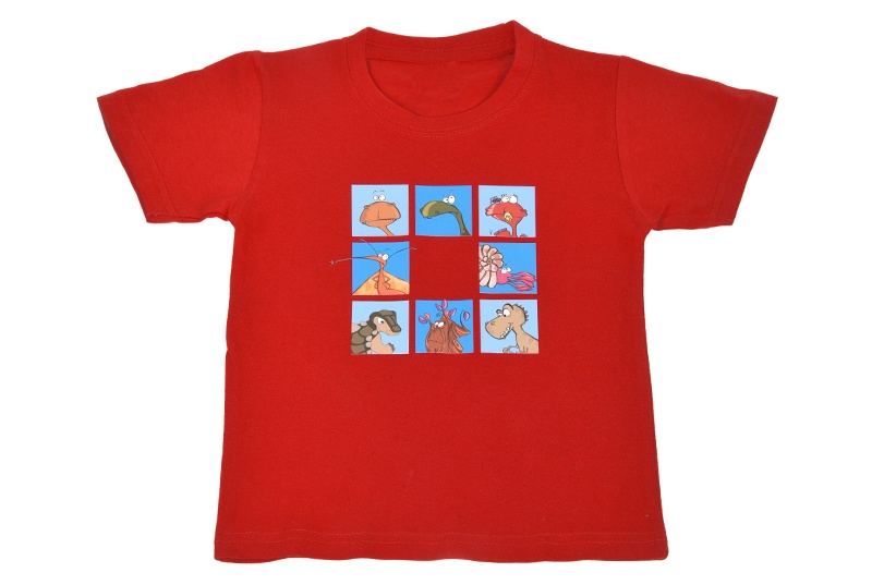 Camiseta roja mascotas Dinópolis